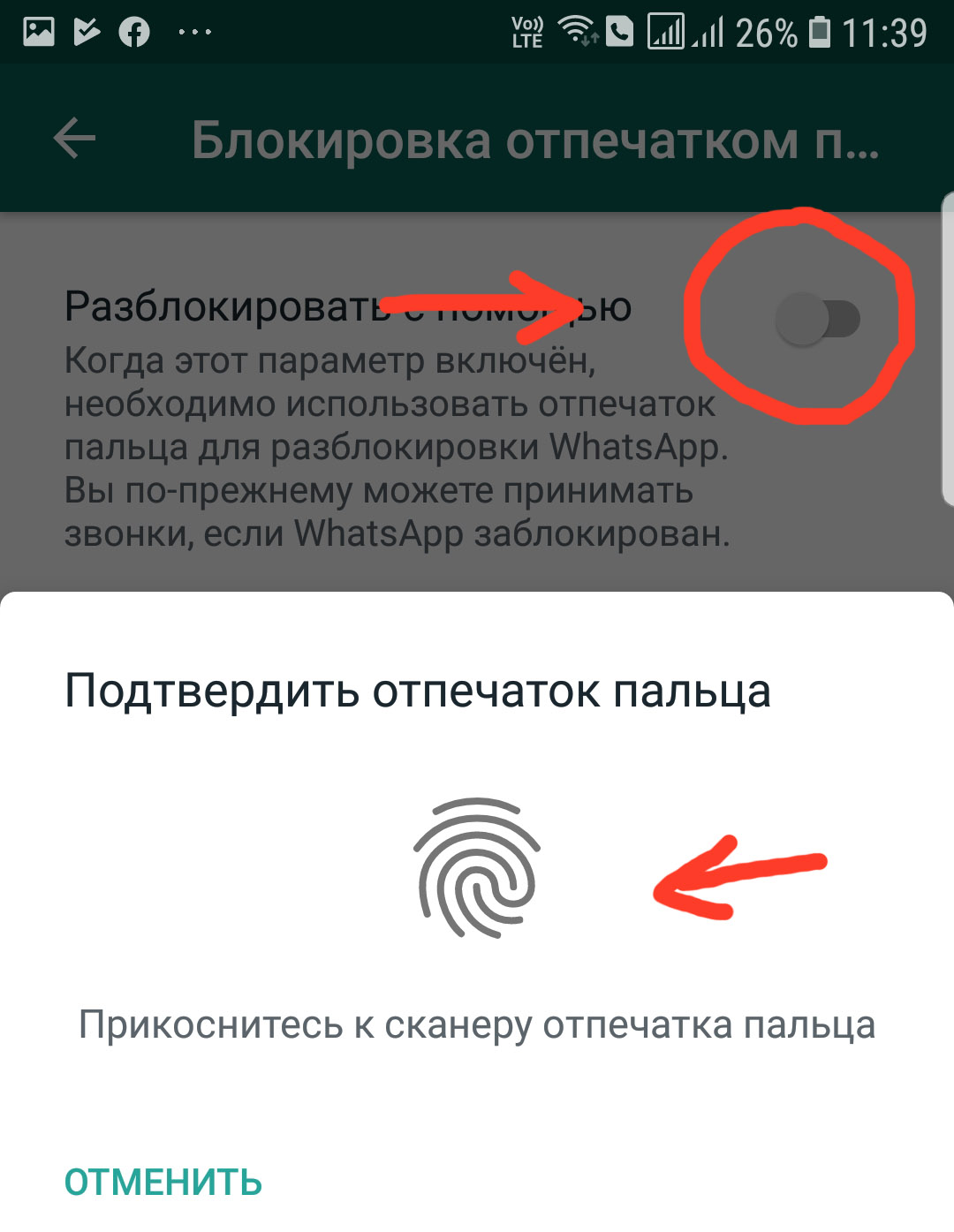 Ватсап блокировка отпечатком пальца